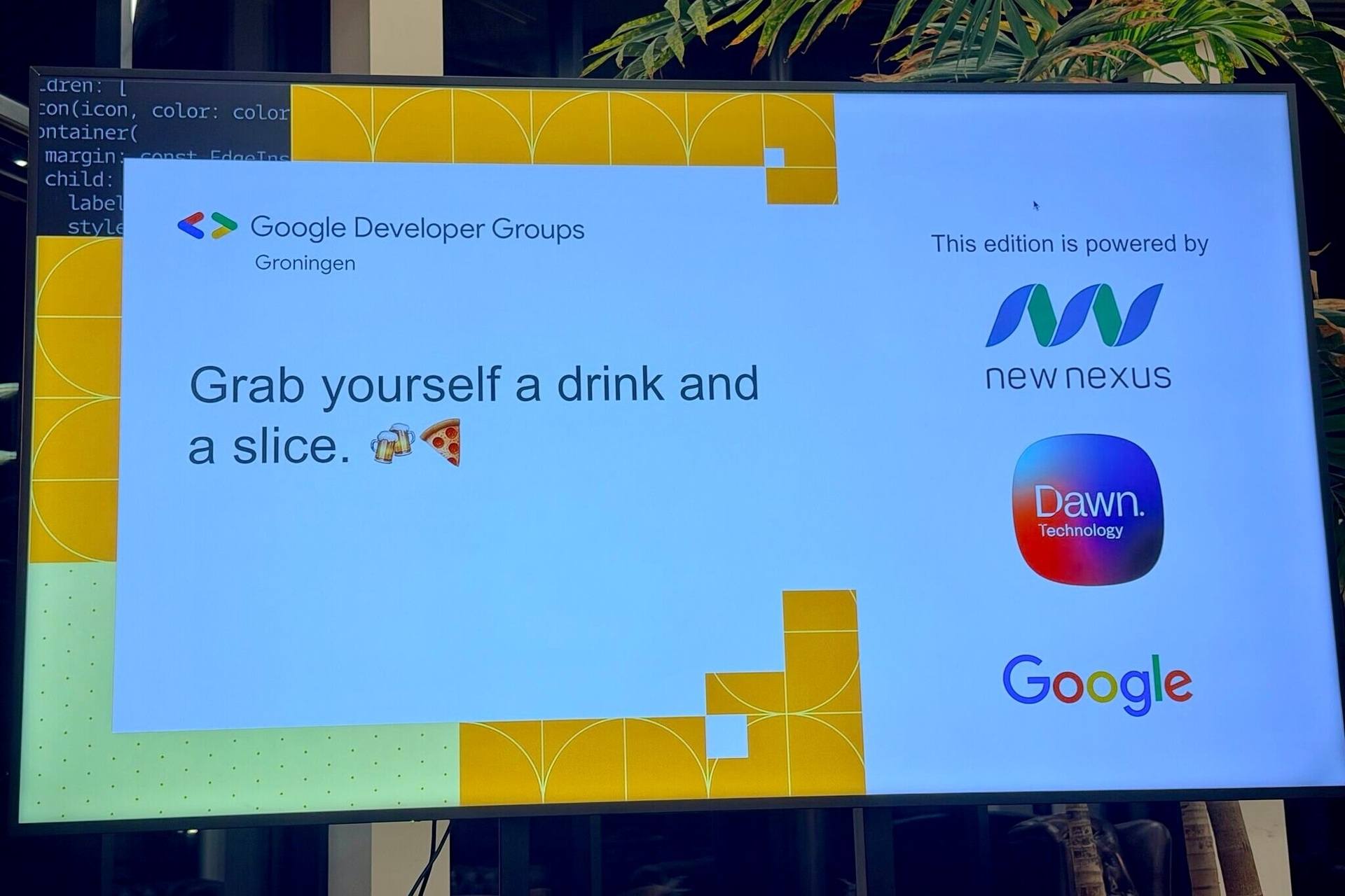 Dia slide met namen van de sponsoren van de GDG